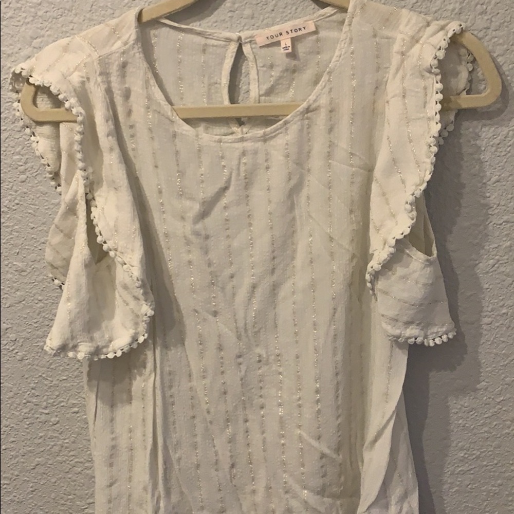 White sparkly cold shoulder top